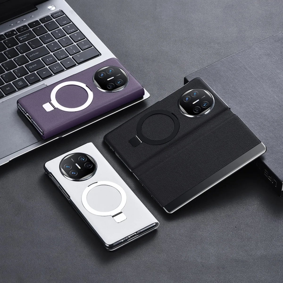 For Huawei Mate X5 X3 Case Luxury Skin Friendly Matte Leather Magnetic Rotating Ring Bracket Protective Back Cover Accessories