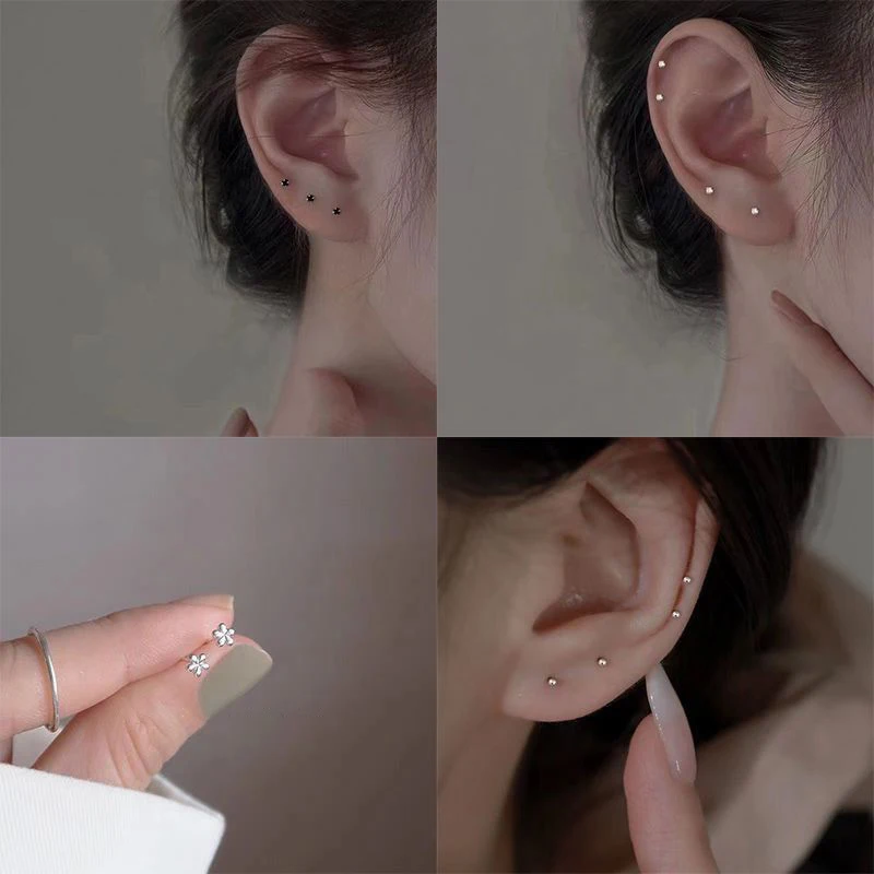 1Pair Fashion Trendy Mini Zircon Stud Earrings For Women Girls Daily Geometry Small Earrings Ear Bone Nail Jewelry Accessories