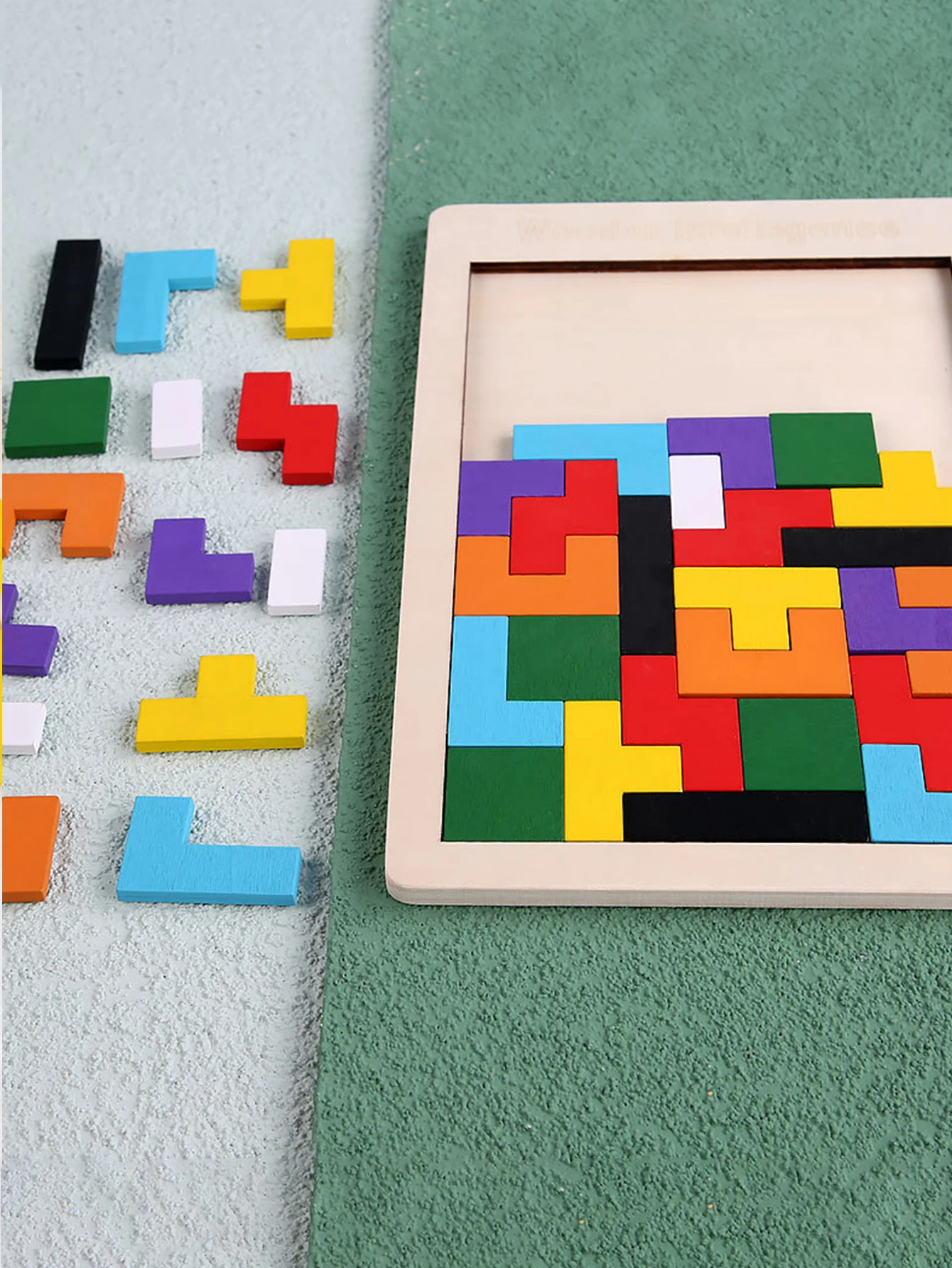 1 Zestaw Drewnianych Klocków Puzzle Łamigłówki Tangram Układanka Rozwijająca Inteligencję Kolorowe Klocki 3D Rosyjskie Klocki Edukacyjne Montessori
