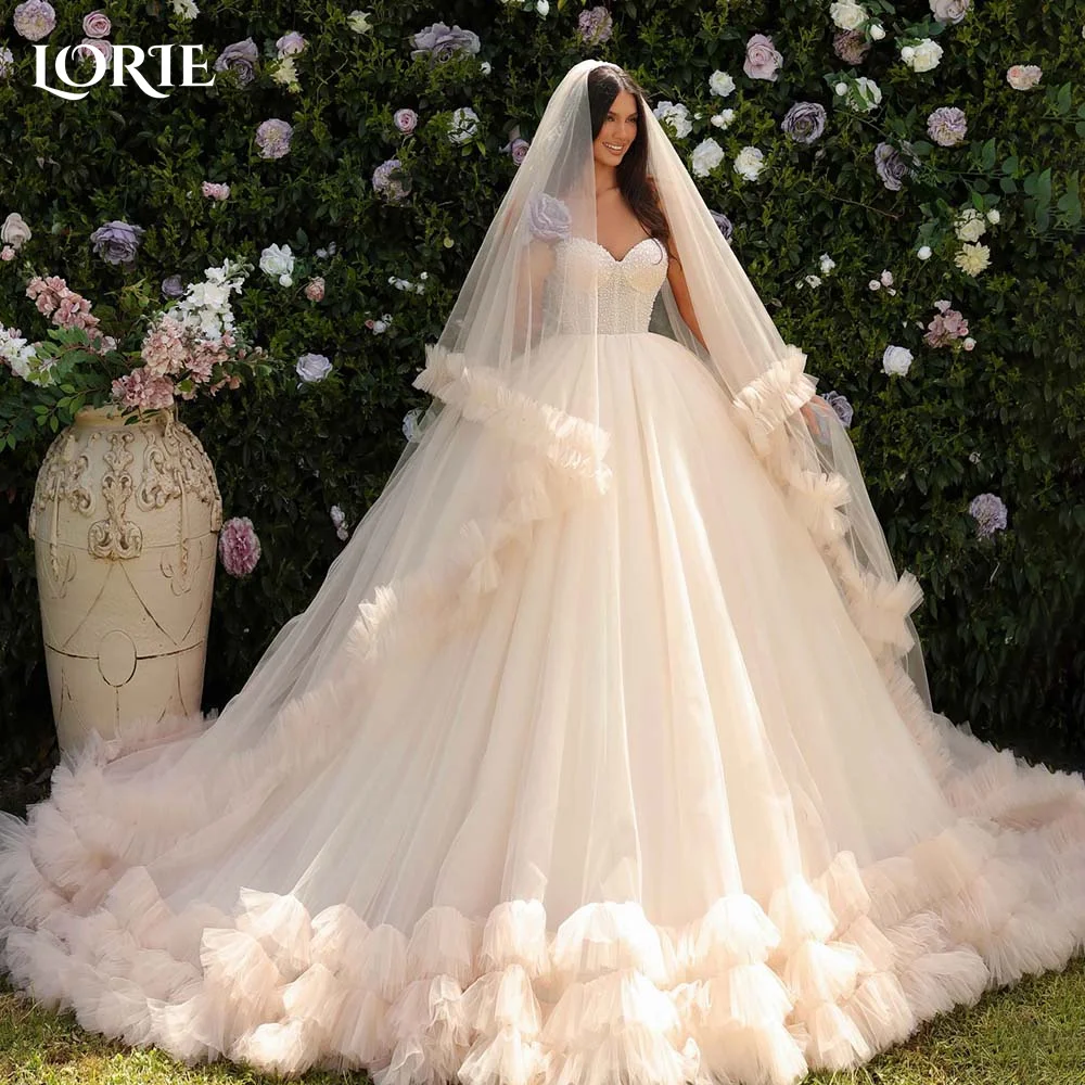 

LORIE Pleats Wedding Dresses for Women Strapless A-Line Princess Sparkly Bridal Dresses Tiered Tulle Ruffles Bride Gowns 2024