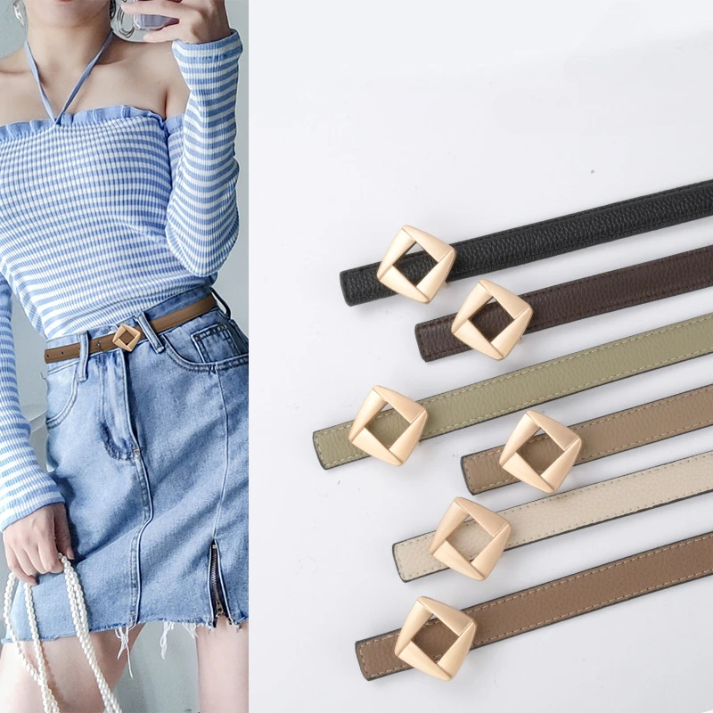 

Women's Belt Genuine Leather Pebbled Reversible Belt for Women, Square Buckle Multi-Style with Casual Pants & Denim Skirts