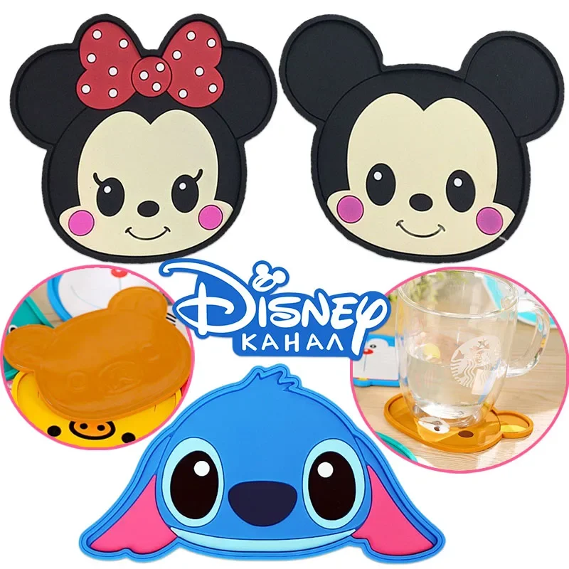 Disney Stitch Tea Coasters Silicone Children's Bowl Mat Mickey Minnie Cartoon Anime Desktop Mats Non-slip Cup Bar Mug Drink Pads