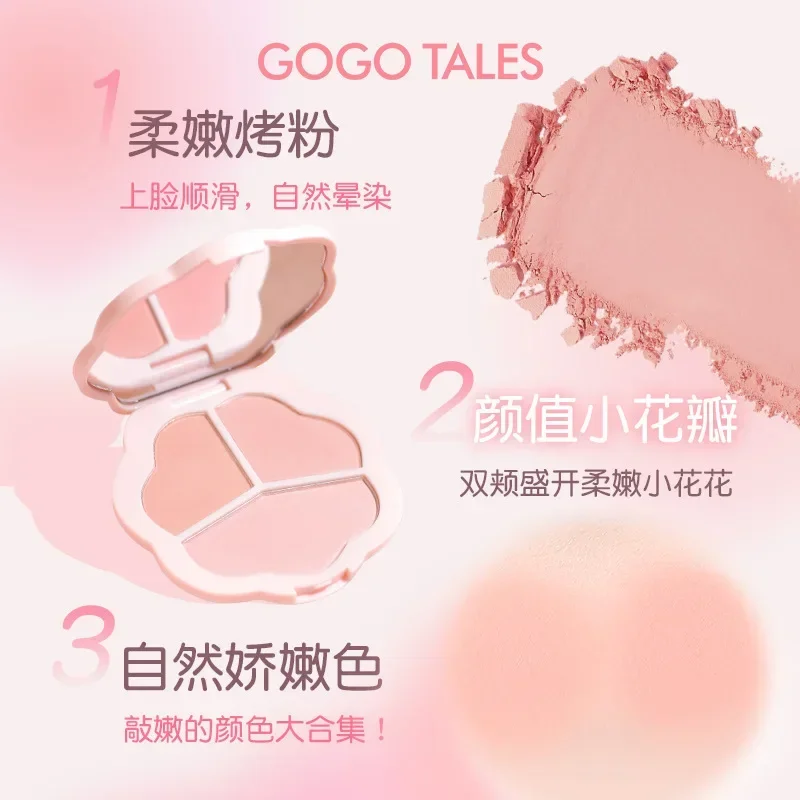 Gogotales Triple Blush Palette Face Blusher Matte Natural Cheek Tint Brighten Contouring Soft Pretty Makeup Rare Beauty Cosmetic