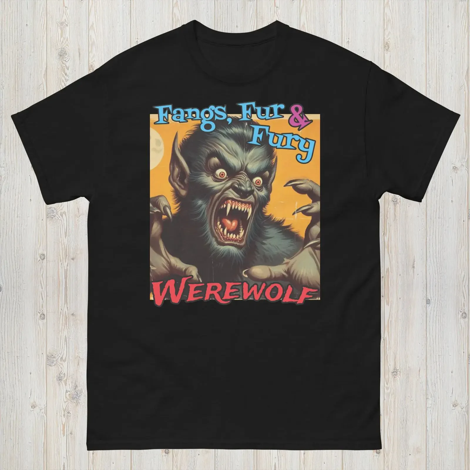 Werewolf 'Fury' klassisches T-Shirt, Vintage-Look, lässig, weich, Streetwear, leicht atmungsaktiv, Grafikdesigner-Kleidung, stilvolle Mode