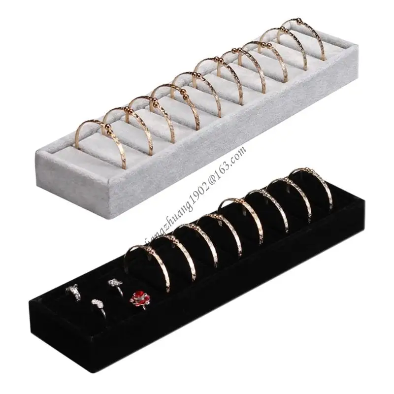 

Q6RB Multi Slot Plush Jewelry Holder Rectangle Tray For Bangles Cufflinks Exhibition Display Dresser Storage