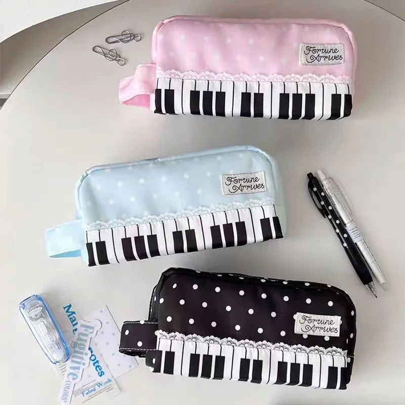 Fashion Cartoon Piano Keyboard Star Dot Print Pencil Case Large Capacity Multi-layer Pen Box Kawaii School Supplies Storage Bag
