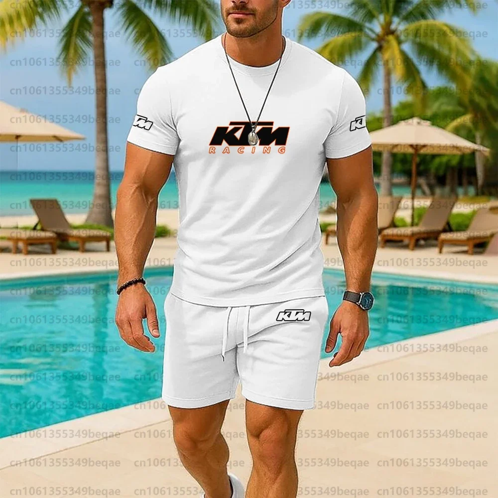 KTM رجل ملابس رياضية مجموعة صيف 2025 تنفس دراجة الملابس دراجة نارية الزي المحملة والسراويل 2 قطعة الملابس الرجالية