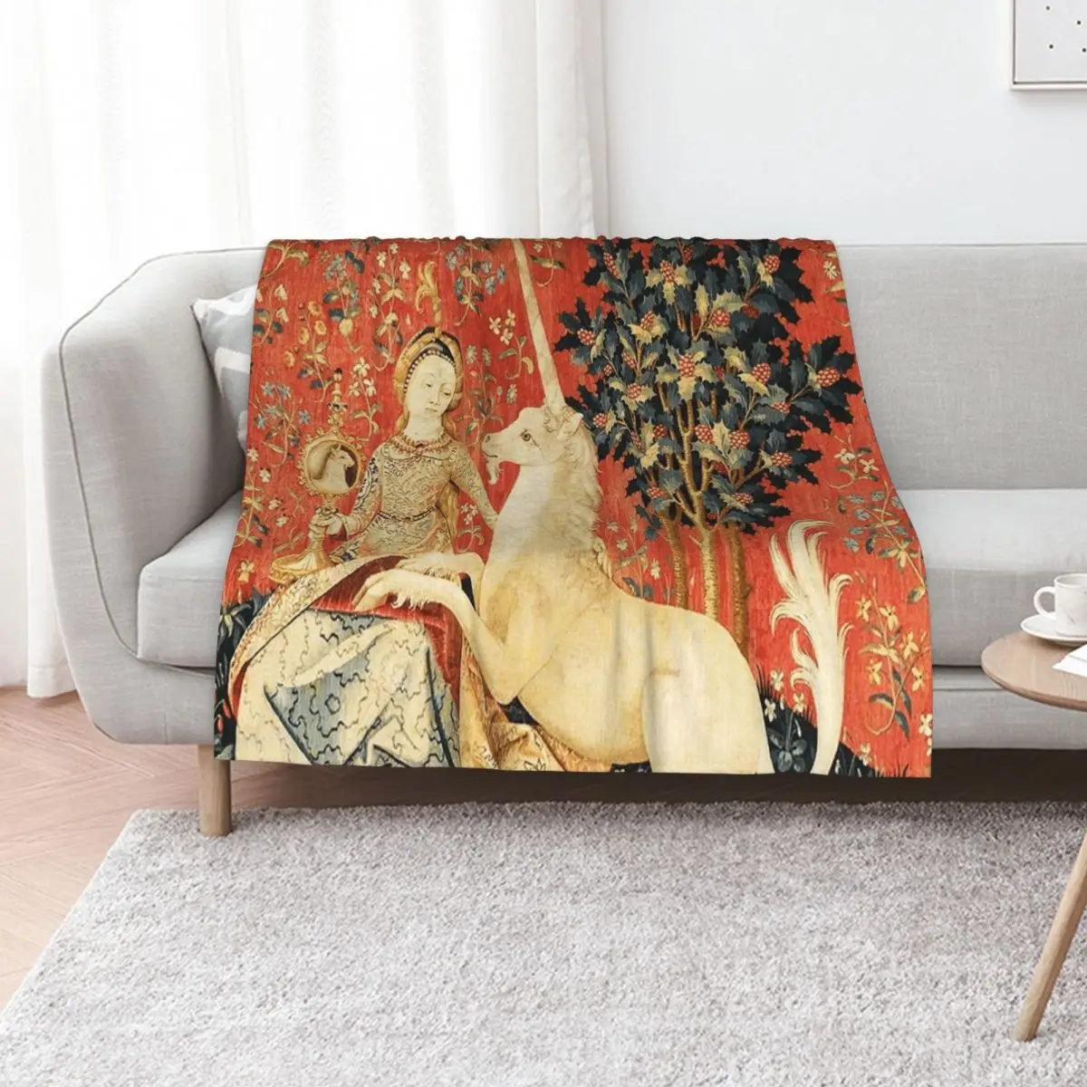 Medieval Unicorn artwork Throw Blanket Decorative Throw Shaggy Heavy Kid'S blankets and throws christmas gifts Blankets