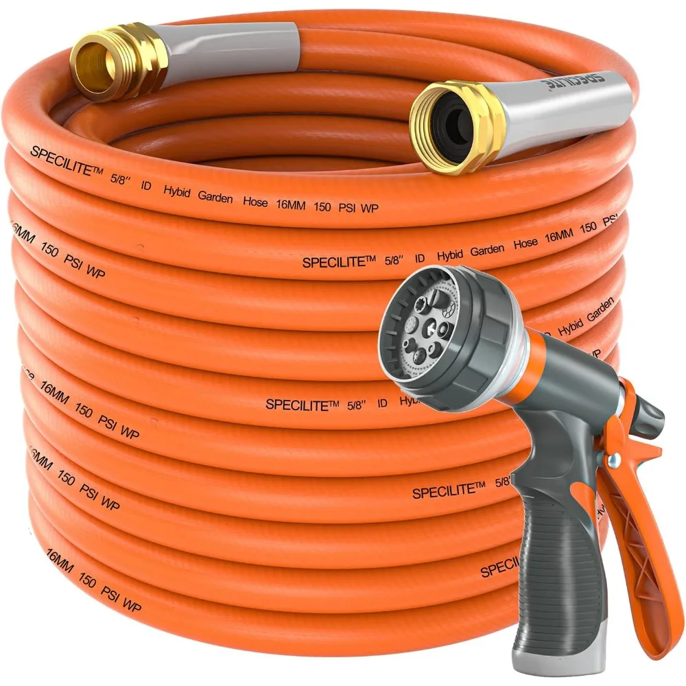 

SPECILITE Garden Hose 50 ft x 5/8 in Heavy Duty, Flexible and Lightweight Water Hose, Burst 600 psi, Kink-less Hybrid Rubber Hos