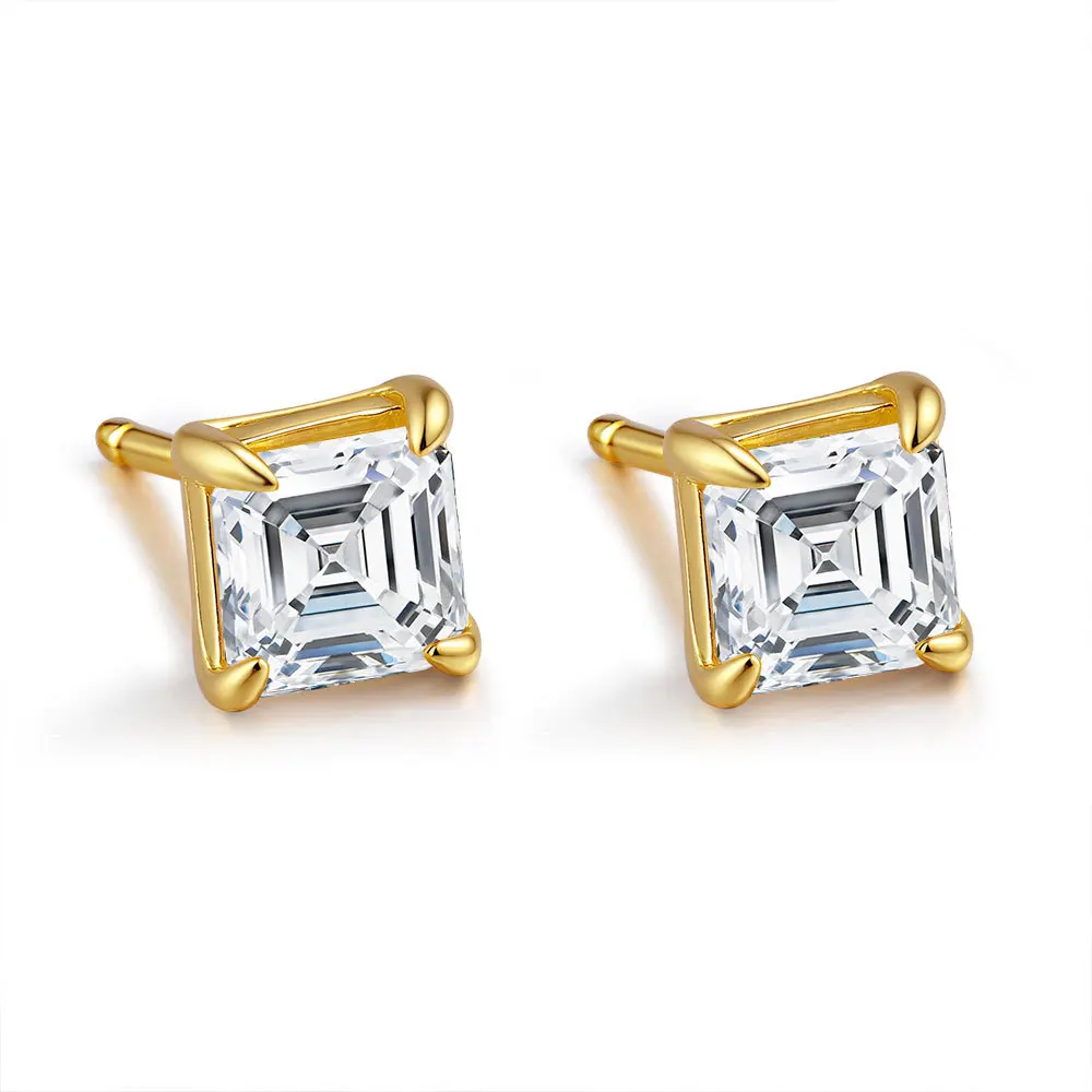 Lumira 18K Gold 1.2CT Princess Cut Moissanite Stud Earrings, 4 Prong Square Moissanite Solitaire Earrings Fine Jewelry Gifts