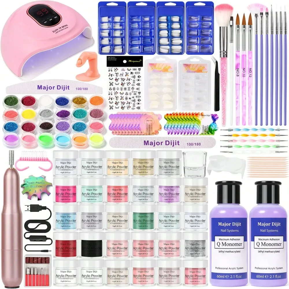 Nail Kit 6 Colors With 60ml Monomer Liquid, Nail Drill And UV Lamp Nail Kit Acrylic Set, Nail Design, Nail Studio Nail Art Gifts