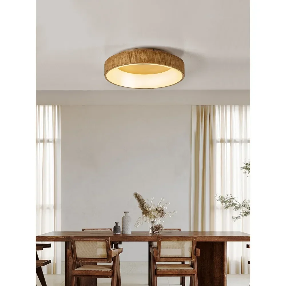 Zen-like wood ceiling lamp bedroom aisle lamps Japanese-style quiet wind simple Chinese-style round LED three-tone light