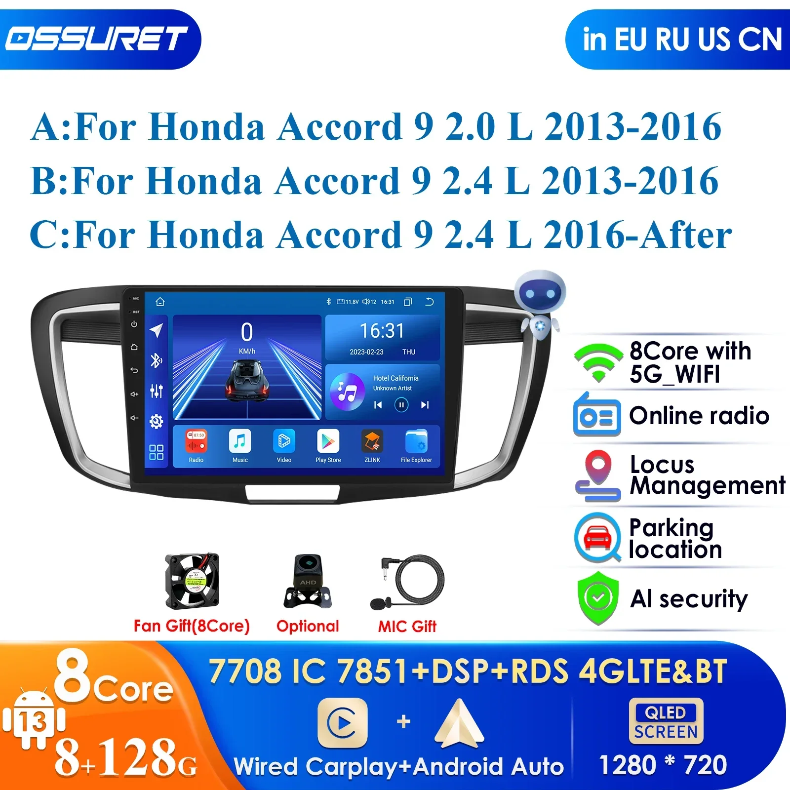 

10.1'' Android 12 Autoradio for Honda Accord 9TH 2.4L 2.0L 2012-2018 Car Radio Multimedia GPS Navigation Player Auto Stereo WIFI