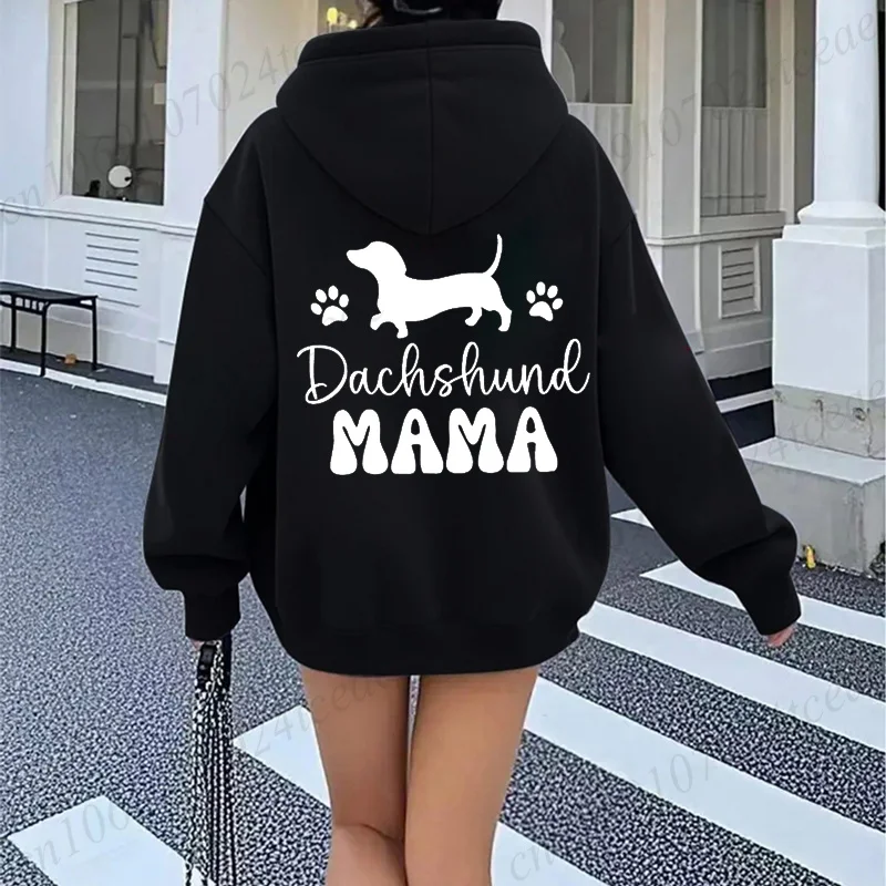 Dachshund Mama Graphic Hooded Hoodie Women Wiener Dog Paw Print Pullover Sweatshirt Dog Lover Casual Winter Autumn Tracksuits