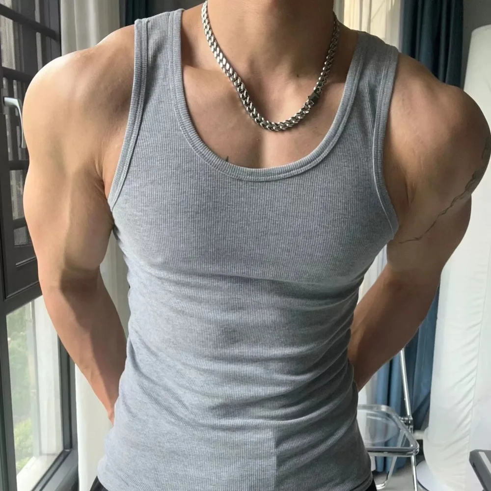 Mens Ribbed Tank Top Summer Ice Silk Vest Sleeveless Gym Workout Shirt Breathable Slim Fit Sport Undershirt Fitness Apparel