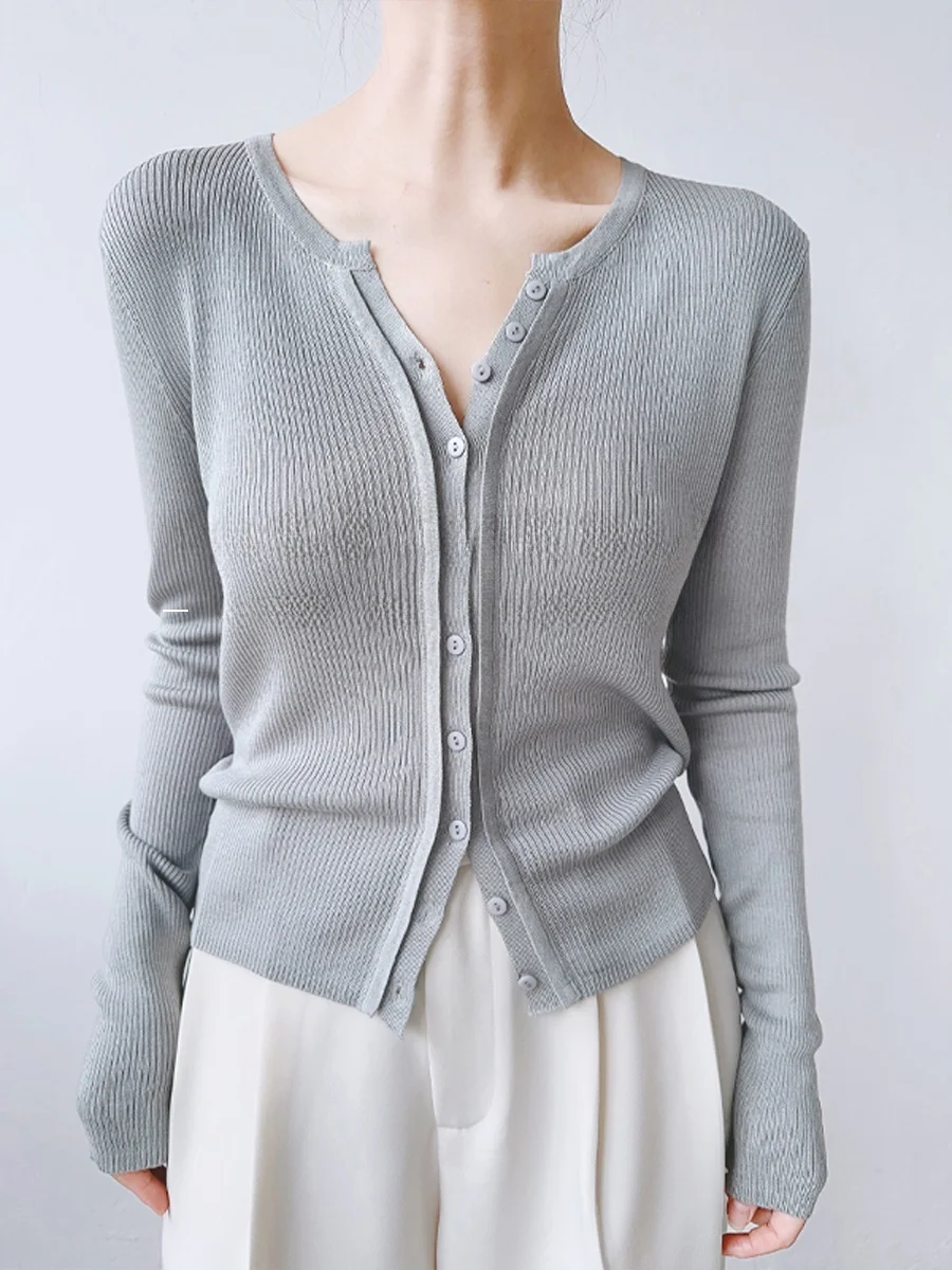 

Вязаный кардиган XALI для женщин, летний, тонкий, с V-образным вырезом, модный, молодежный, солнцезащитный, приталенный, для повседневной носки