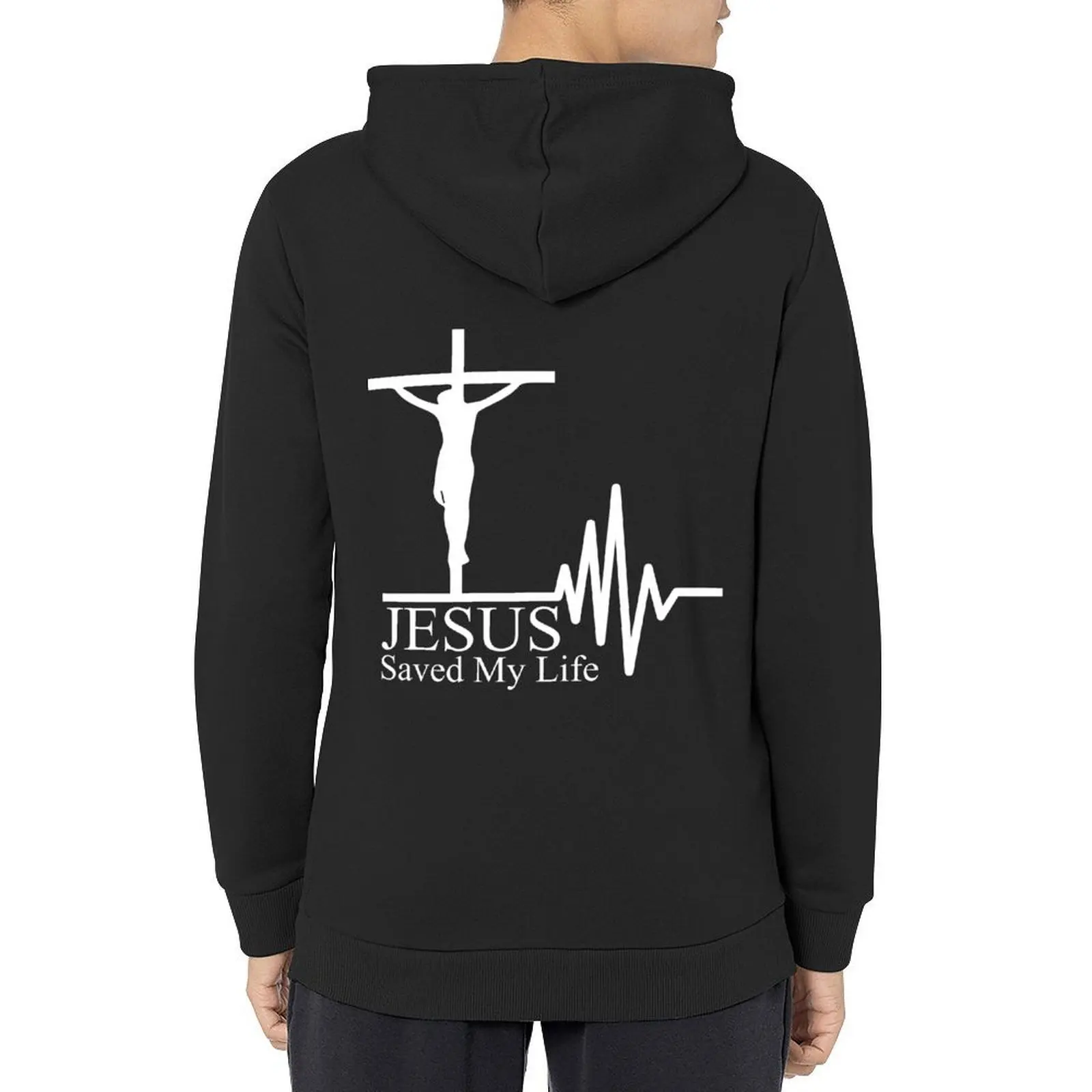 

Jesus Saved My Life Christian Heartbeat Cross Hoodie men wear blouse men's sweat-shirt set autumn new products hoodies for men