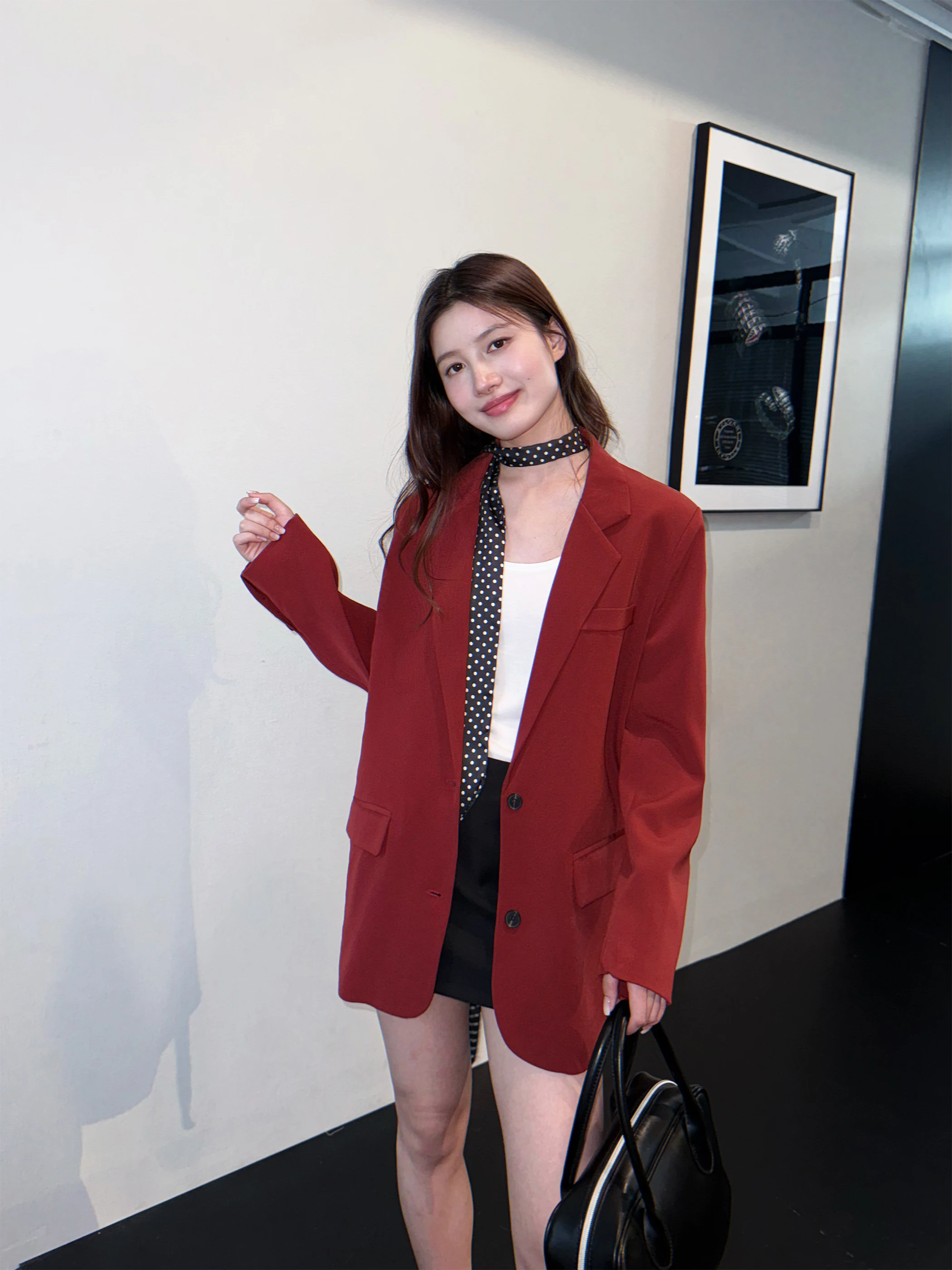 

Red Casual Sle Women's Suit Jaet Fall New Arrival Korean Faion Versatile High Quali Top Warm Flattering Long Sve