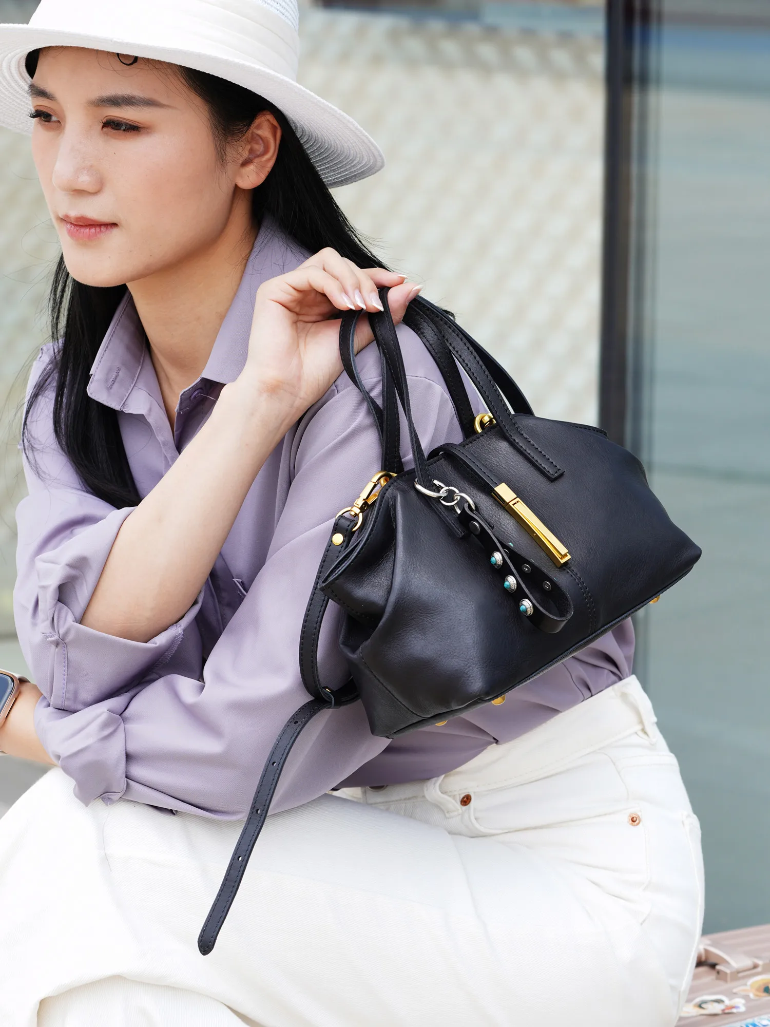 

WANYEAH Top Layer Cowhide Small Tote Bag Women's Luxury Genuine Leather Single oulder Slant Cross Bag Casual Commuting Tote...