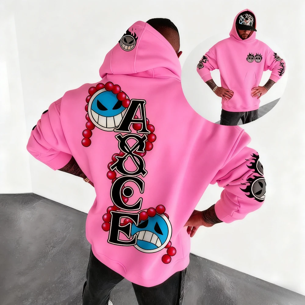 قطعة واحدة Ace أنيمي المتضخم هوديي الرجال النساء الشارع الشهير فضفاضة عادية الجرافيك طباعة البلوز سترة طويلة الأكمام ربيع الخريف
