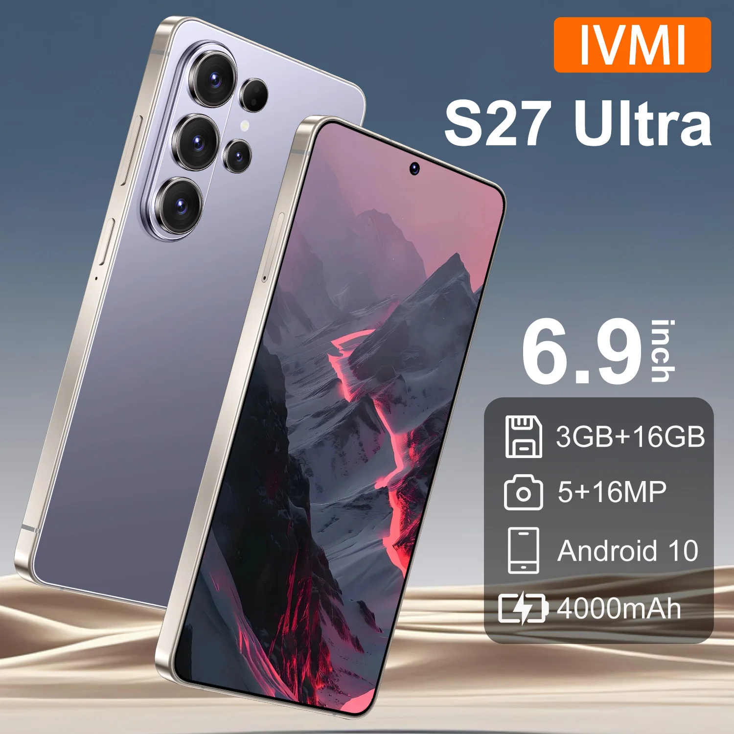 IVMI Smartphone 4G S27 Ultra Android 3GB+16GB Dual SIM GPS Face Unlock WIFI Google Play Store Cheap Built-in Pen Mobile Phones