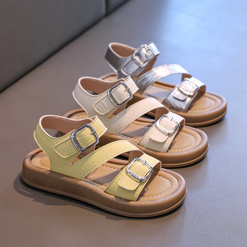 

Новая детская обувь 2025 года, модные модные сандалии с открытым носком для девочек, мягкая подошва, удобный дизайн с пряжкой на липучке
