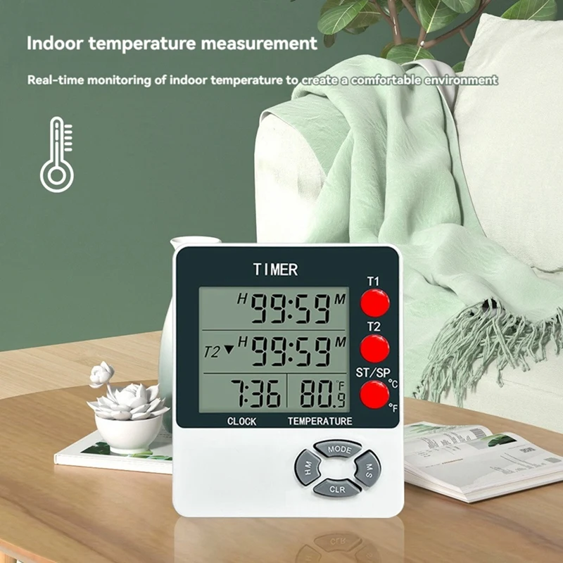 Kitchen Timer Digital Timer With Alarm Clock/Thermometer Function For Cooking Egg Timer Classroom Timer For Teacher