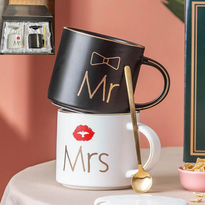 1ชิ้นแก้วเซรามิกคู่ขนาด450มล. ถ้วยน้ำกระดูกถ้วยเซรามิกของขวัญแต่งงานของขวัญวันวาเลนไทน์ของขวัญวันคริสต์มาสแก้วกาแฟ