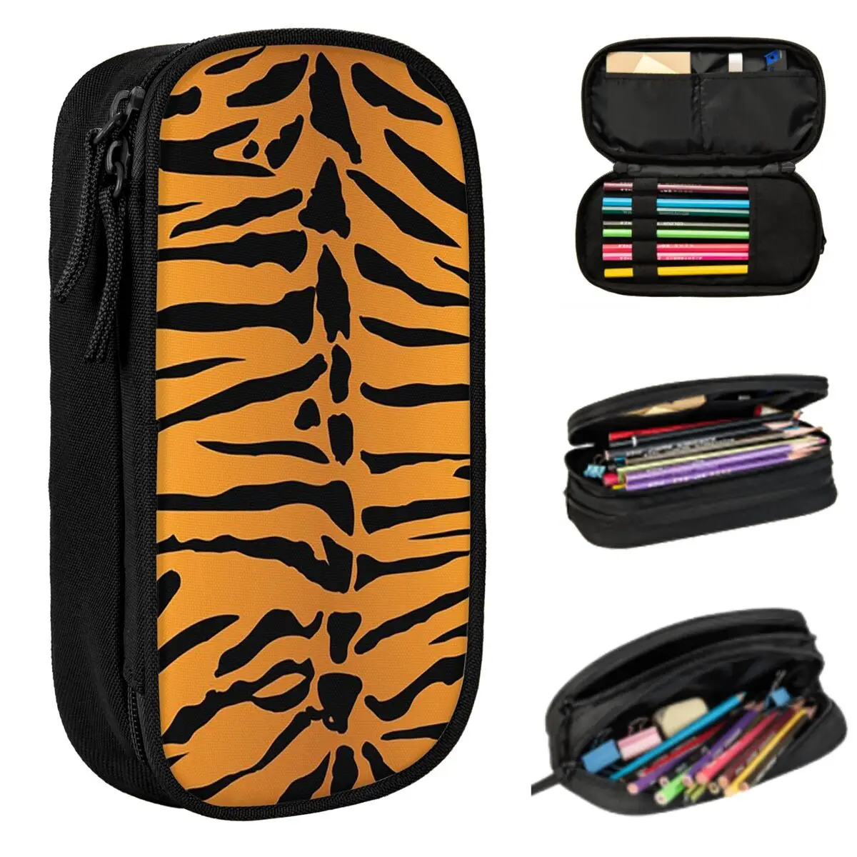 Federmäppchen mit Tigerfell-Skizze und Farbbild für Jungen und Mädchen, Schule, Stiftbox, Bleistiftbeutel, Schreibwaren, Stifthalter-Tasche
