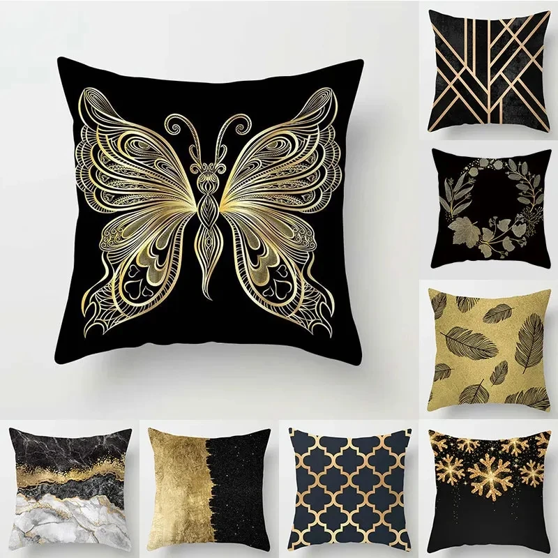 

45cm*45cm Pillow Case Black Gold Printing Pillowcase Home Decoration Cushion Cover Print Home Decor Pillow Covers