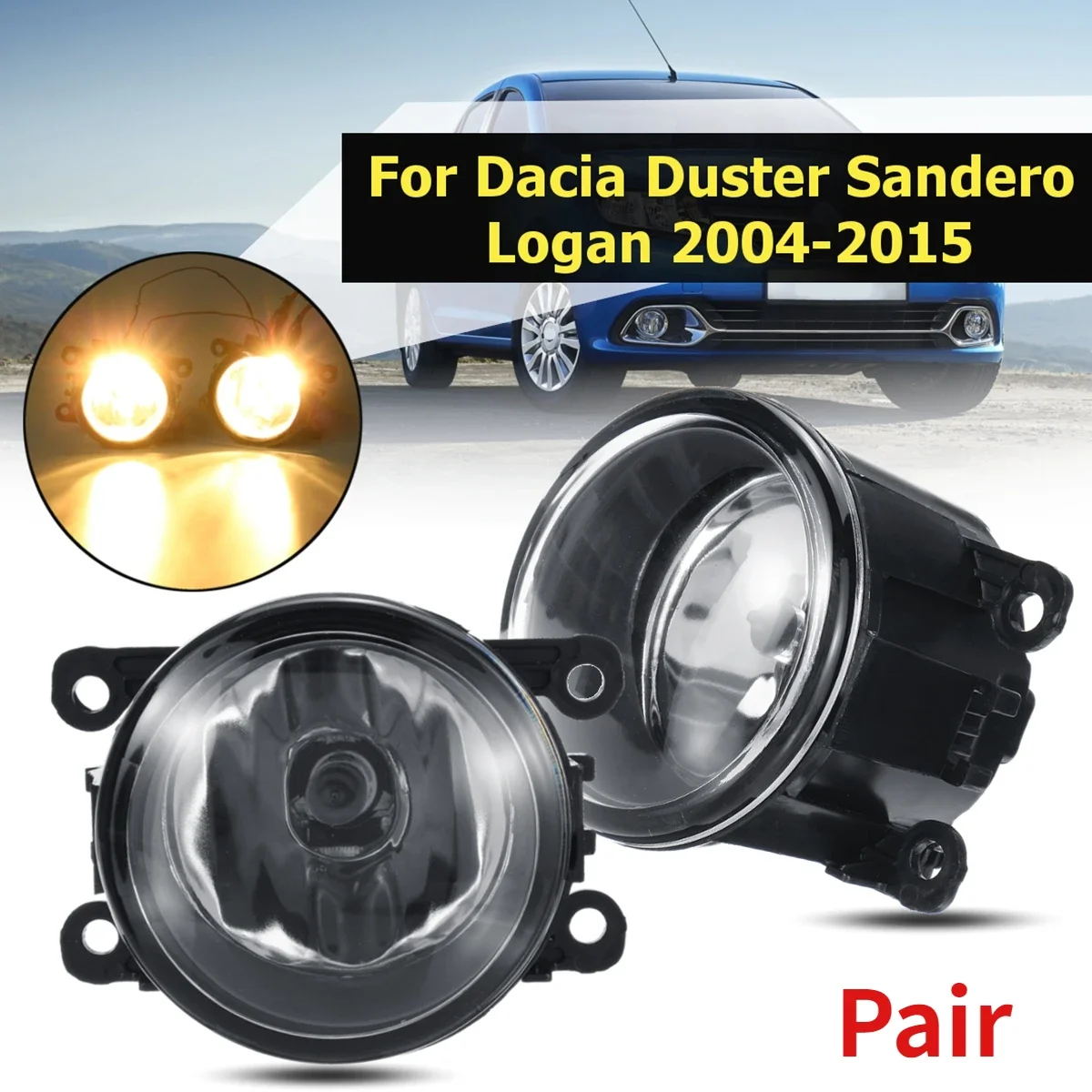 Paire de Phares Antibrouillard Halogènes pour Dacia Logan Sandero Duster 2004-2015, 55W 4300K, Assemblage de Pare-Chocs Avant