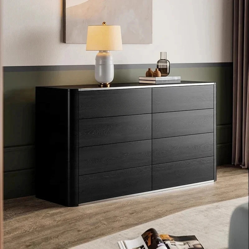 

newRetro solid wood bedroom storage chest living room against the wall Italian locker simple modern black