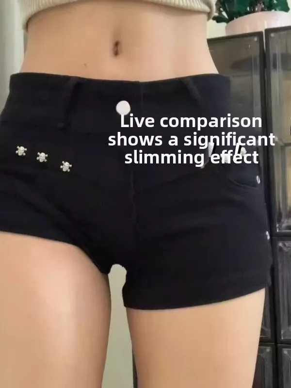 Sexy American Style Dark Y2K Black Denim Super Short Shorts Summer Rivet Design Bodycon Hot Pants Low Waist Tight Fit Jeans