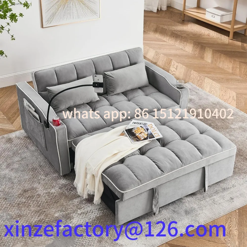 

Customizable Convertible Sofa,3 in 1 Velvet Sleeper Sofa Pull-Out Bed
