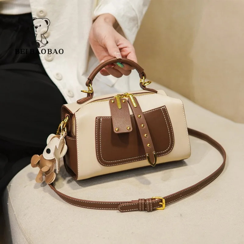 Beibaobao 2024 New Fashionable Women 's Handbag Elegant Contrasting Color Boston Bag Casual Shoulder Crossbody Bags Hot Selling