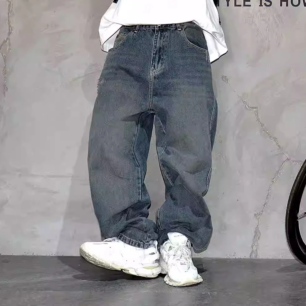 Jean Baggy empilé Hip Hop de haute qualité pour hommes, Streetwear, pantalon en Denim, mode coréenne, pantalon à jambes droites, Harajuku