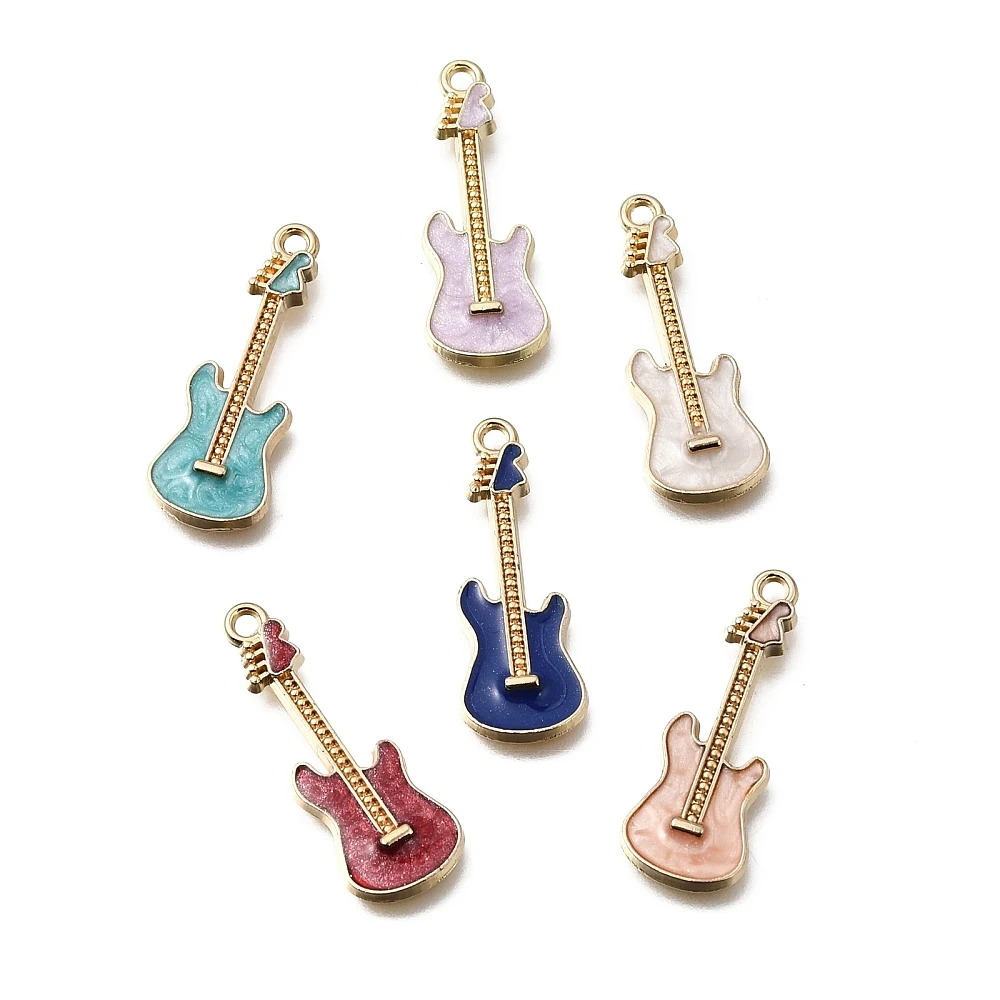 

100pcs Golden Enamel Guitar Charms Mixed Color Music Instrument Pendants for Earrings Necklace Keychain Decor Jewelry Making