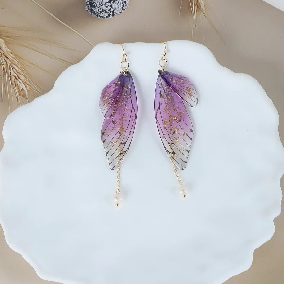 Minar Rainbow Gradient Resin Butterfly Dangle Earrings