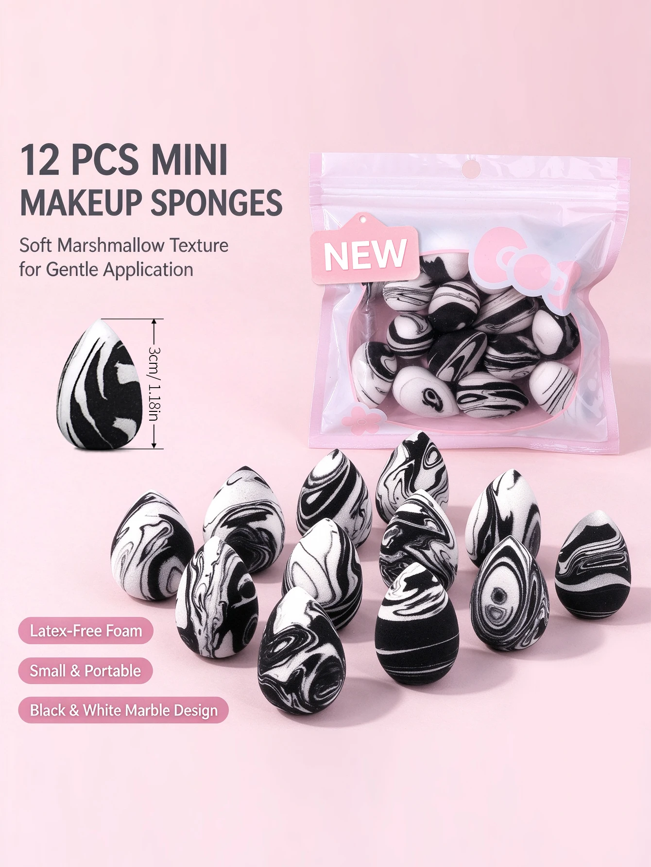 12Pcs Mini Beauty Sponge Set, Water Drop Makeup Blender, Foundation & Concealer Powder Puff, Wet & Dry Dual Use Cosmetic Sponges