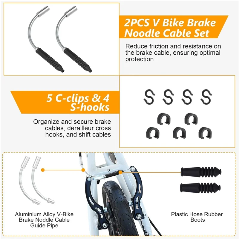 

【New User-Coupon!】96Pcs Bike Brake Cable Kit, Bicycle Shift Derailleur Cable Housing With End Caps, V Brake Noodle Cable, C-Clip