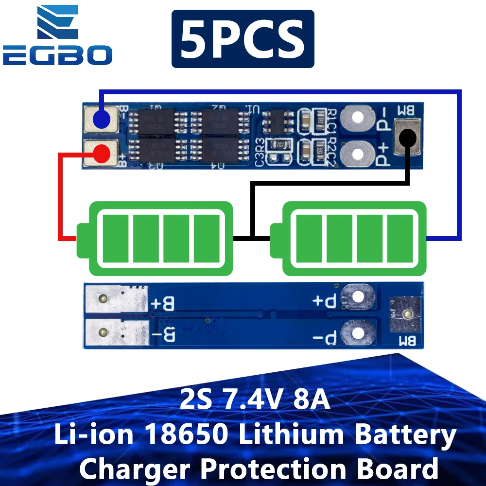 5PCS EGBO 2S 7.4V 8A Li-ion 18650 Lithium Battery Charger Protection Board 8.4V Overcurrent Overcharge Overdischarge Protection