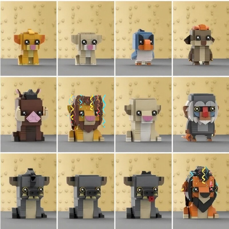 Cartoon Animal The Chief of Lions Building Blocks MOC Animated Character Wolf, Bird, Cow Cute Model DIY Kid Toy Birthday Gifts