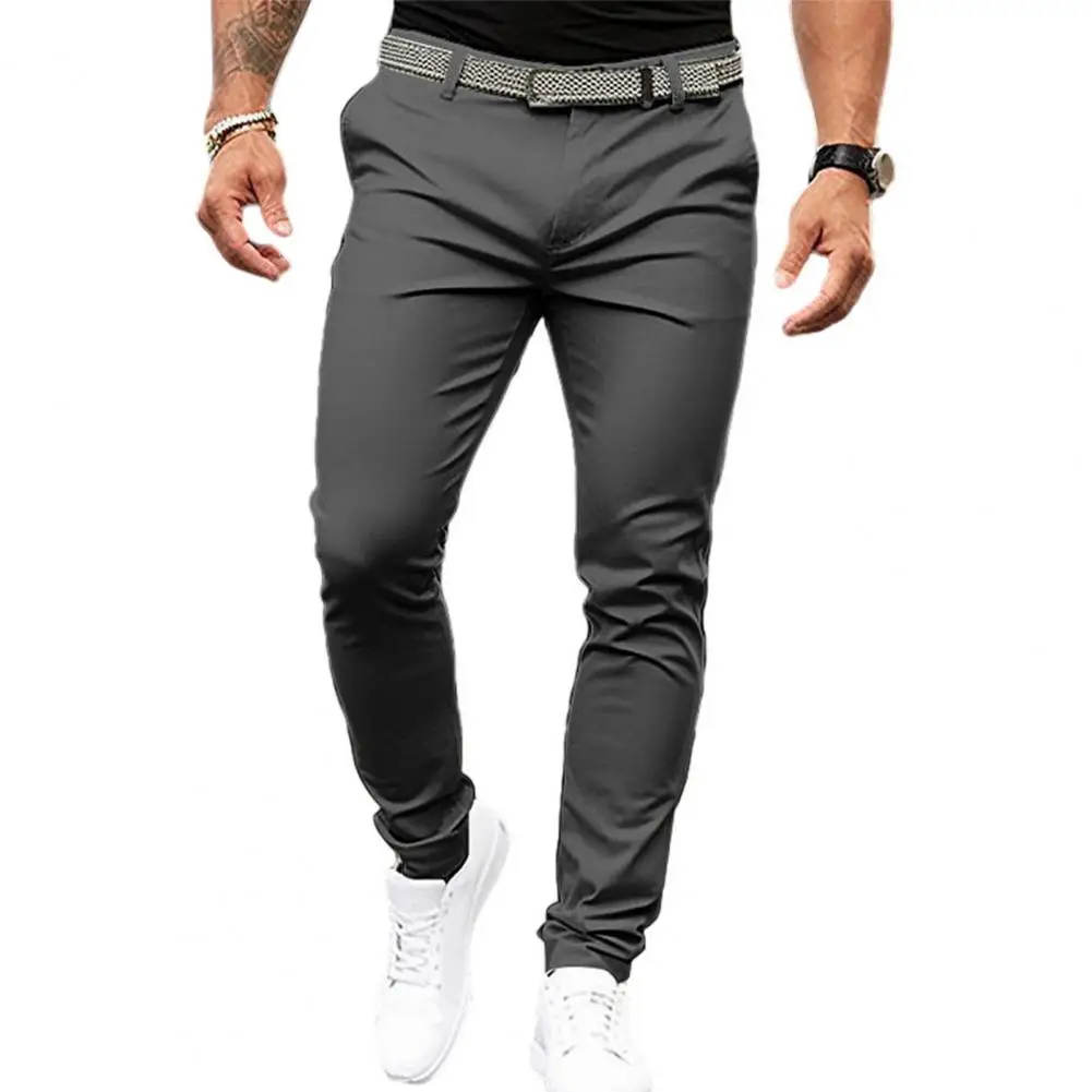 Pantalones de traje clásicos de Color sólido para hombre, pantalones casuales delgados, bolsillos inclinados, pantalones con cremallera, pantalones de lápiz casuales de moda, Verano