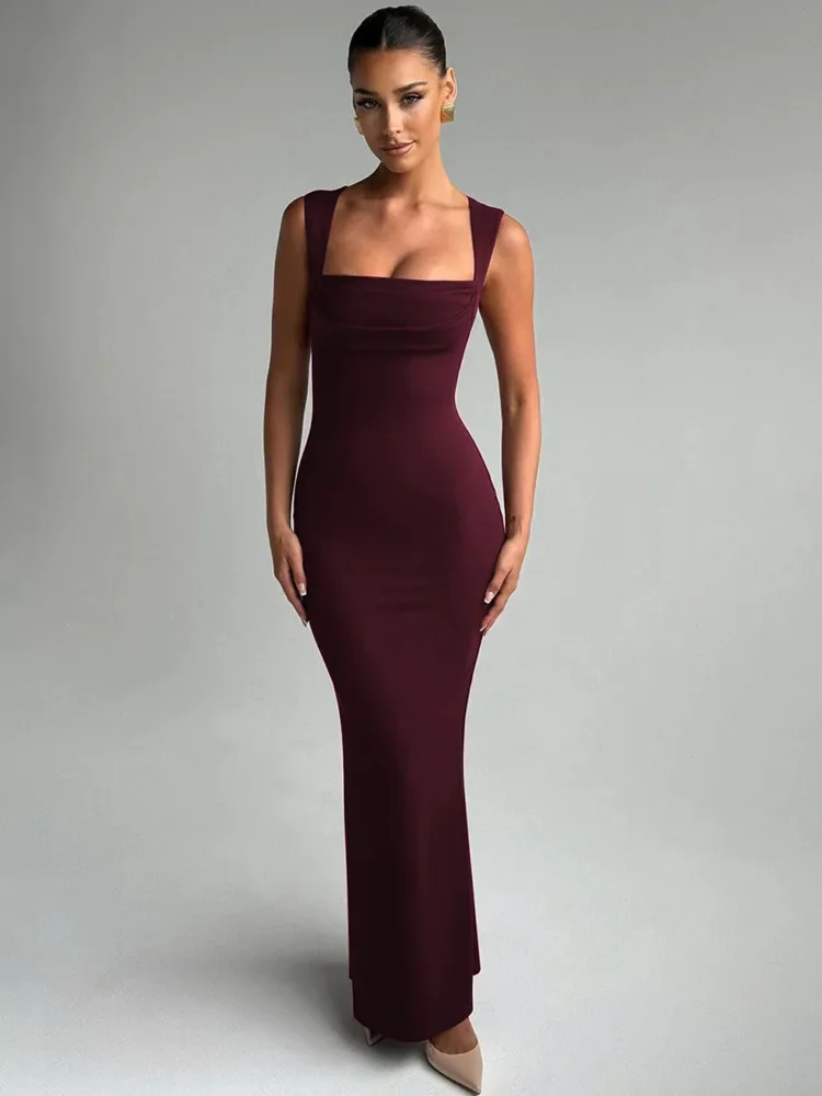 

Square Collar Sleeveless Sexy Maxi Dress For Woman Fashion Spring Summer New High Waist Bodycon Club Party Long Dress