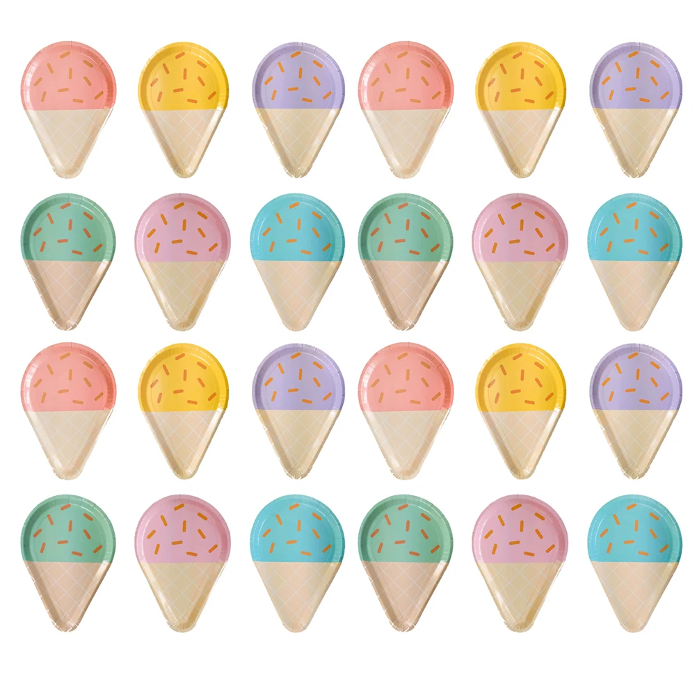 

48 Pcs Ice Cream Paper Plates Disposable Birthday Party Tableware Biodegradable Eco Friendly Snack Bowls Kitchen Bar Supplies