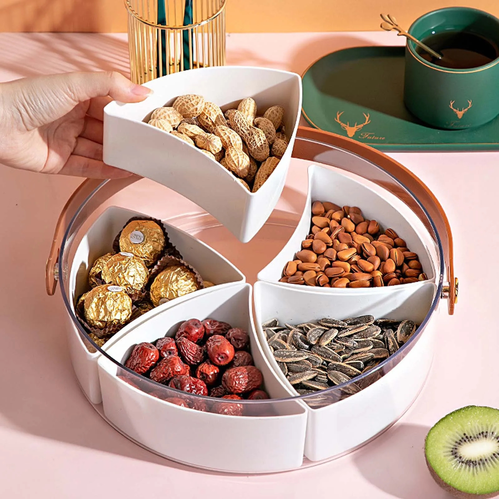 

Transparent Portable Fruit Plate High-End Outdoor With Handle Ice Bucket Creative Fashion Living Room Home Compartment Snack