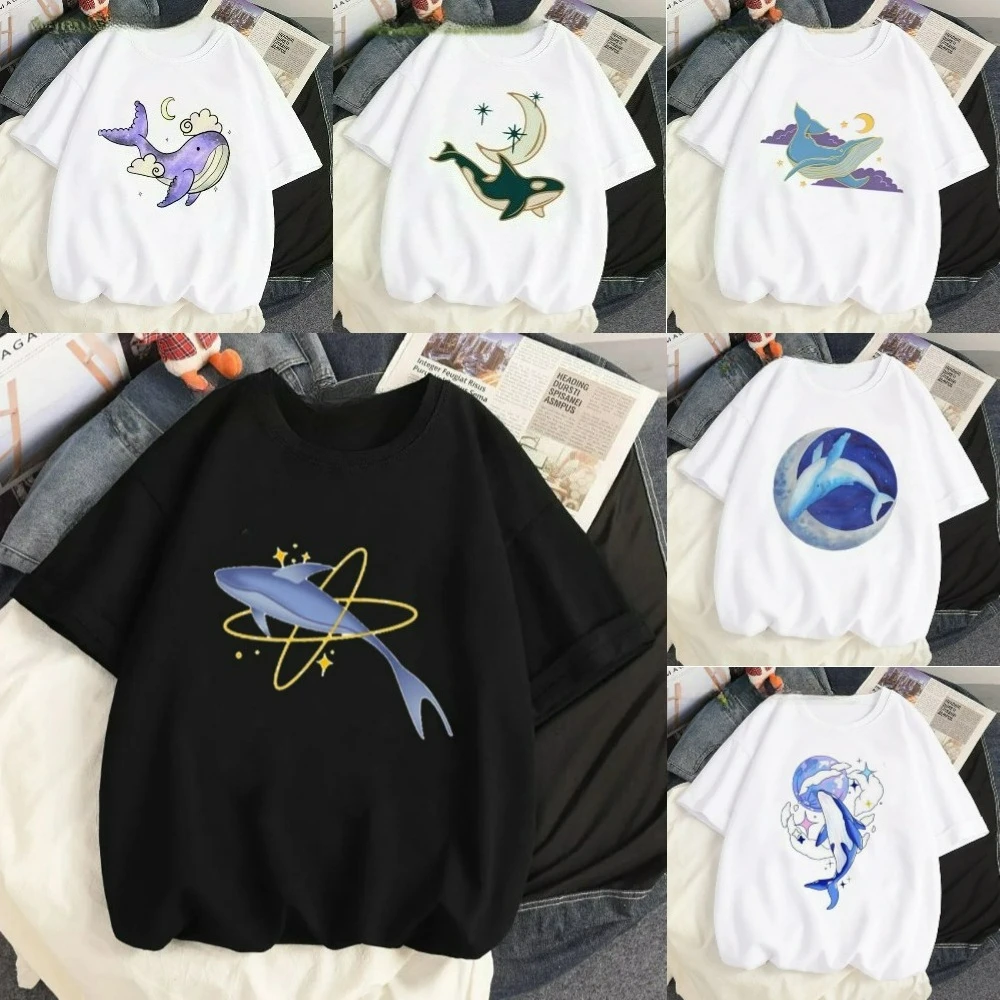 

Cute Cartoon Whale Graphic T-shirt Women Y2K Fashion T Shirt Casual Loose Fit Tee Harajuku Style Top Daily Streetwear Oversized