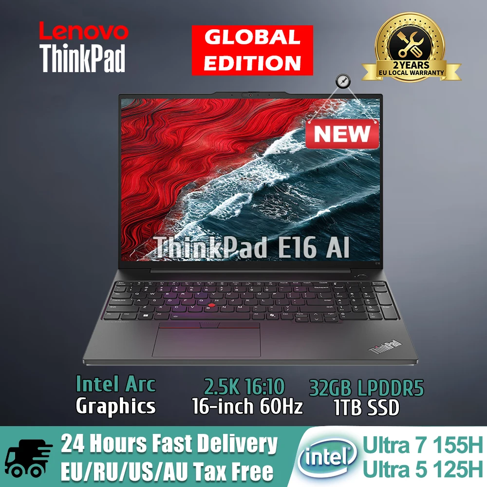 Lenovo ThinkPad E16 AI laptop 2024 Core Ultra 5 125H/Ultra 7 155H Intel Arc Graphics 32GB DDR5 1T SSD 16-inch 2.5K Slim Laptop