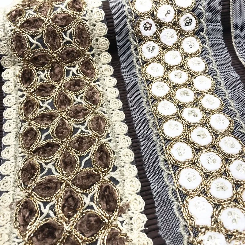 Embroidered Lace Ribbon, Golden Trims, Ethnic Webbing Tapes for Clothes, Bag, Shoes, Decor, DIY Sewing Accessories, 1Yard