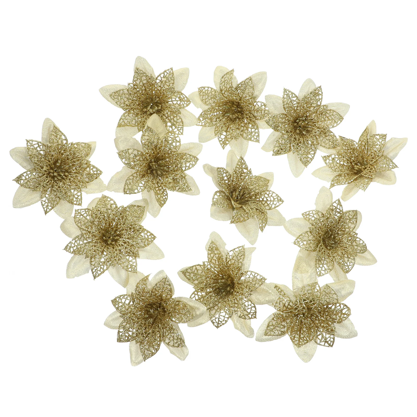 

12Pcs Xmas Artificial Poinsettia Flowers Glitter Christmas Tree Decoration Festival Supplies Glitter Poinsettia